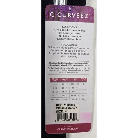 Curveez CUR3739 Size Medium Black Signature Control High Waist Brief Firm NWT - Picture 2 of 5